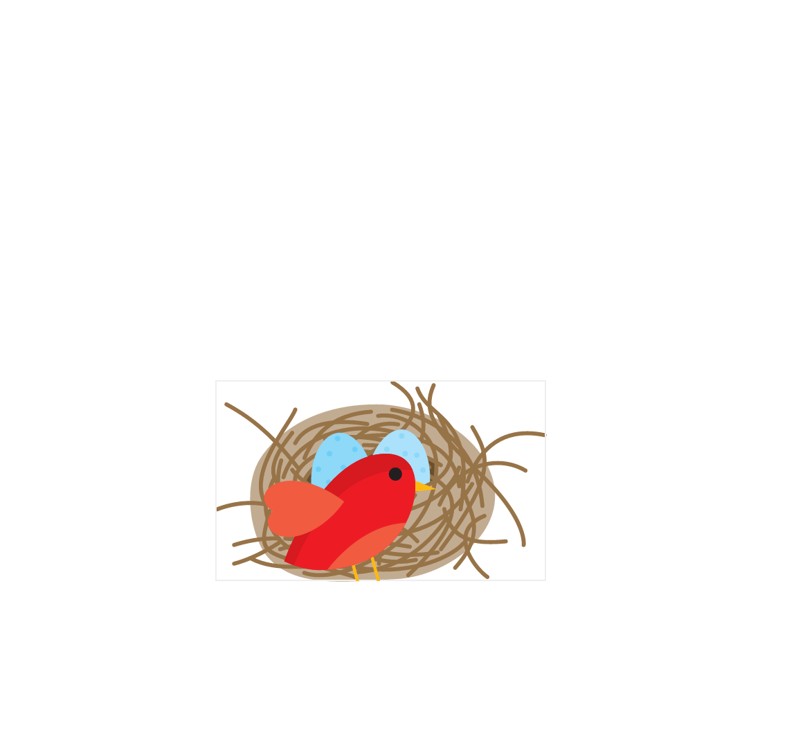 A visual respresentation of the nested svg element positioned on top of (or around) the nest, with the bird positioned inside of it.