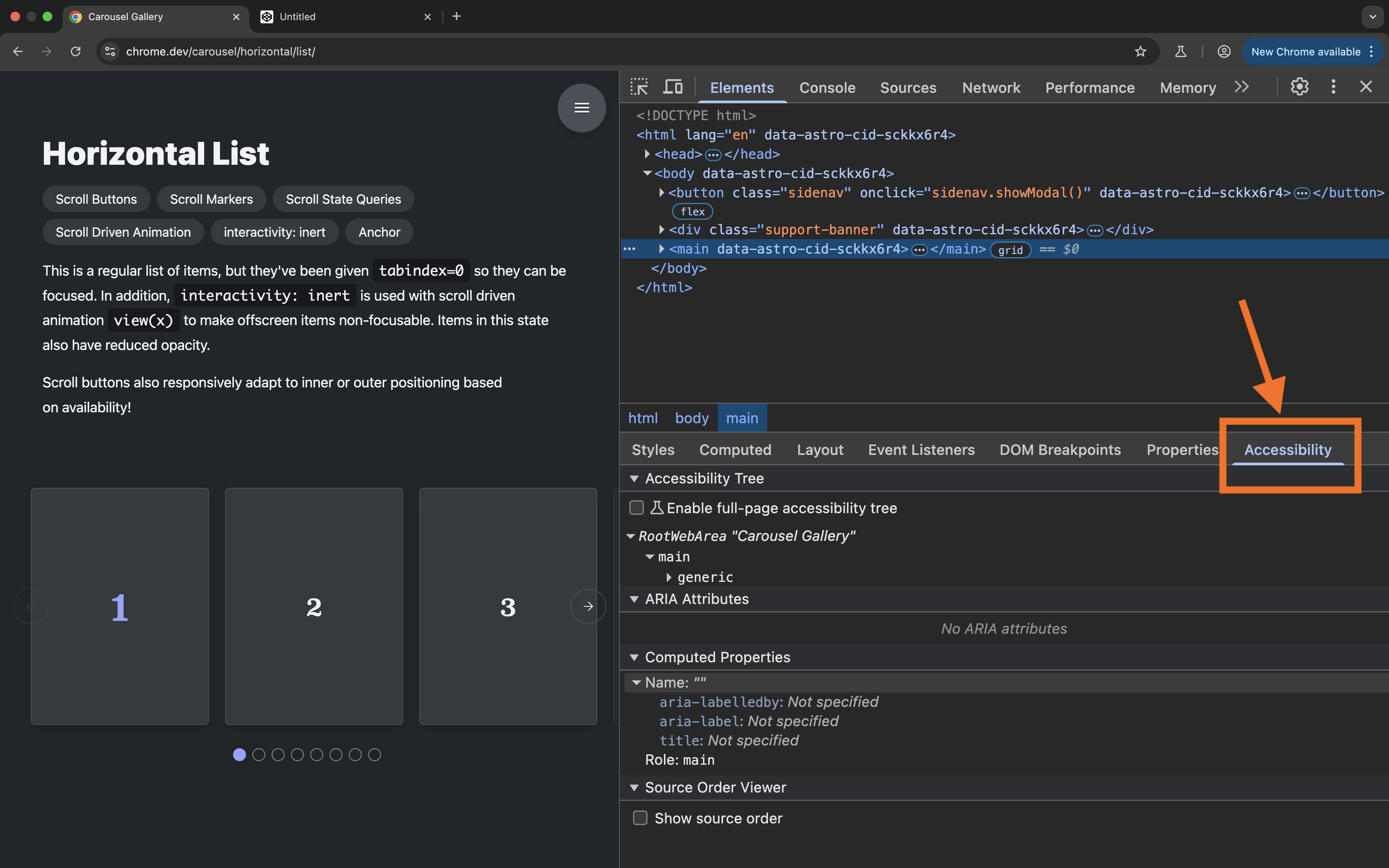 Screenshot of the Chrome DevTools showing the accessibility panel on the right side of the CSS Panel.